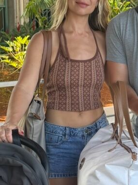 Rip Curl Brown Printed Halter Crop Tank